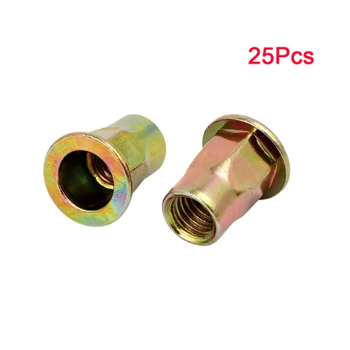 Vista 3 de Tuerca de remache hexagonal para coche, 25 piezas M6 chapado en zinc de acero al carbono, inserción hexagonal Nutsert tono bronce