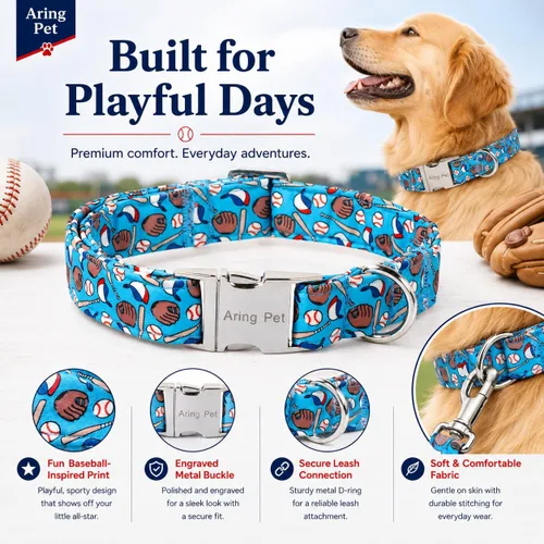 Vista 109 de Aring Pet Collar de algodón, ligero y ajustable, con hebilla de liberación rápida, para perros pequeños, medianos y grandes, para cachorros, S, Hoja