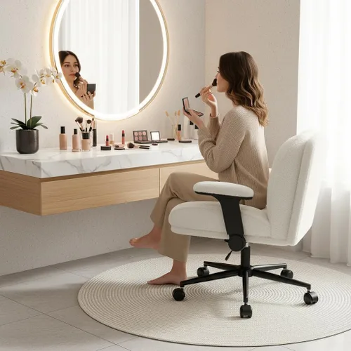 Vista 4 de DurayLoly Silla cruzada con ruedas, asiento de 28 pulgadas de ancho, brazos abatibles, forro polar grueso, altura ajustable, silla de patas cruzadas
