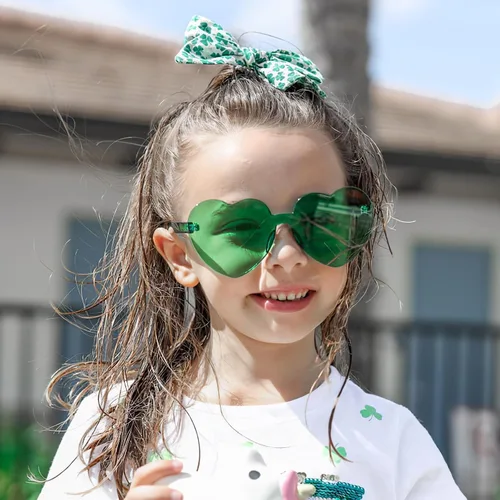 Vista 6 de 12 lentes de sol con forma de corazón, sin marco, transparentes, con forma de corazón, para mujeres, paquete de lentes de sol divertidos (12 verde)
