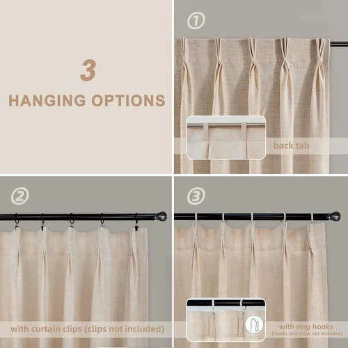 Vista 6 de DriftAway Cortinas plisadas de lino semitransparentes con textura de casa de campo sólidas y rústicas modernas para sala de estar y dormitorio, 2