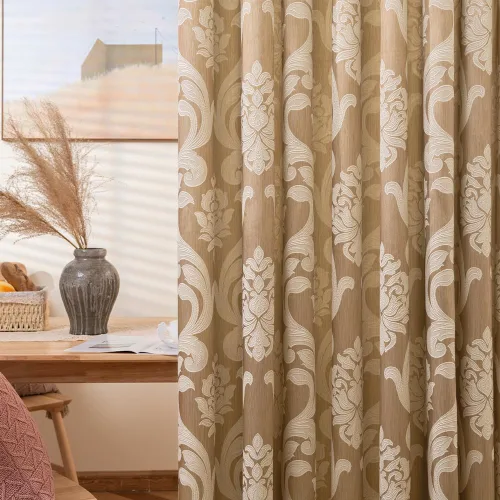 Vista 19 de NAPEARL Cortinas de damasco para sala de estar, cortinas de jacquard gótico con patrones florales, cortinas beige para dormitorio de 63 pulgadas