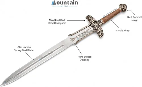Vista 7 de Mettleive Conans The Barbarian Father Sword Full Tang Conans Real Atlantean Barbarian Destroyer Conquering Double Edge Two Sided Cold Steel Sword