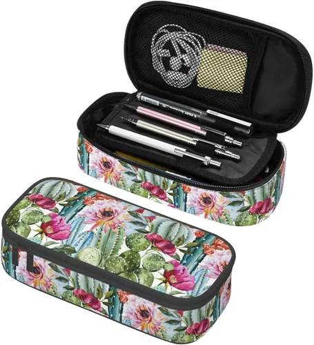 Vista 19 de Estuche para lápices con lunares rosados de fresa de gran capacidad, bolsa de papelería con cremallera, soporte portátil para bolígrafos