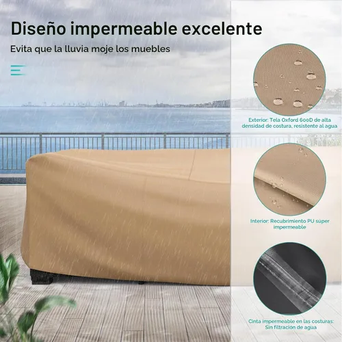Vista 6 de Funda para Juego de Muebles de Patio Impermeable, Fundas Resistentes para Muebles de Exterior Juego de Sofá Seccional de Mimbre Ratán Mesa Silla