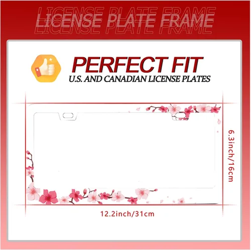Vista 6 de Personaliza los hermosos marcos de matrícula de flor de cerezo, marco de matrícula floral para automóvil, accesorios universales de aluminio