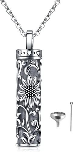 Vista 135 de Collar con colgante de urna de cenizas de cremación y árbol de la vida para mujer, plata de ley US1