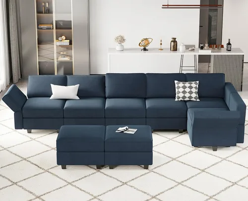 Vista 14 de Belffin Sofá modular de gran tamaño en forma de L con diván reversible convertible en forma de L, sofá seccional verde