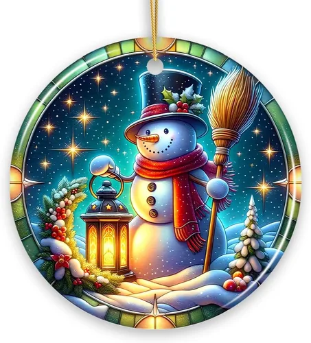 Vista 14 de Adorno de Navidad de trineo ártico, muñeco de nieve, hecho a mano, regalo de invierno helado
