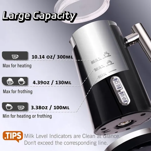 Vista 4 de Espumador de leche Huogary, vaporizador eléctrico 4 en 1, espumador automático de leche caliente y fría, calentador de leche para café, café