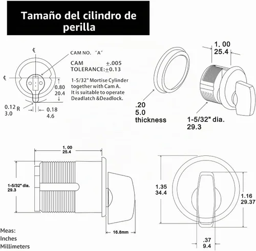 Vista 7 de elox Cilindro con llave de zinc y 1 cilindro de perilla para Adams Rite Commercial Storefront Door Lock a Pair Pack AL