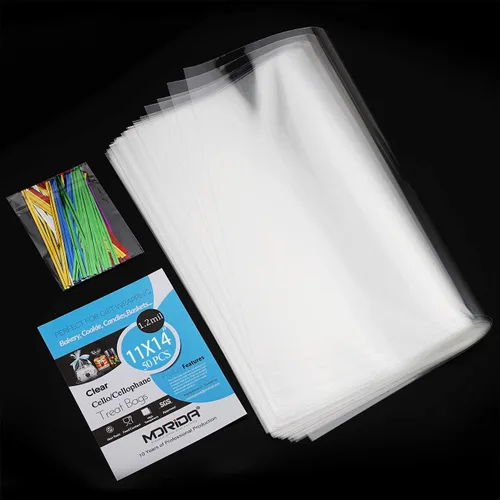 Vista 2 de 50 bolsas de celofán de celofán de 11 x 14 pulgadas, transparentes y planas para envolver regalos, panadería, galletas, dulces, postres, cestas