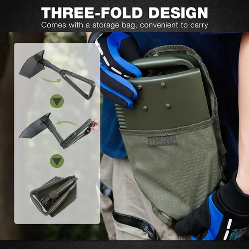 Vista 5 de REDCAMP - Pala plegable militar para campamento, herramienta de acero de alto carbono para cavar con mango triple con cubierta