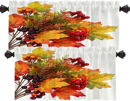 Vista 15 de Shrahala Orange Autumn Autumn Blackout Curtain Tiers, Fall Kitchen Valance Light Blocking Tier Drapes with Rod Pocket, 2 Pack 26 X 24 in