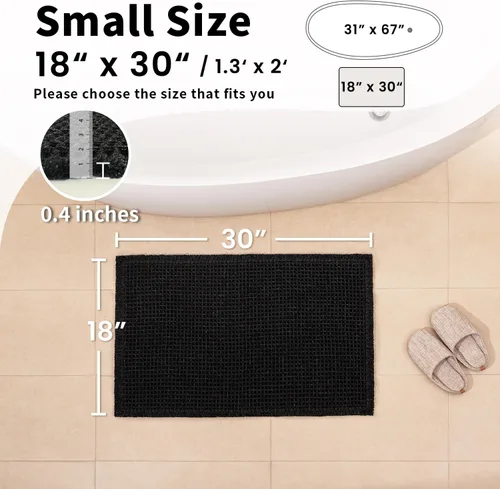 Vista 2 de Alfombra de baño negra – Alfombra de baño antideslizante y lavable, súper absorbente y de secado rápido, pequeña alfombra de baño bohemia para Negro
