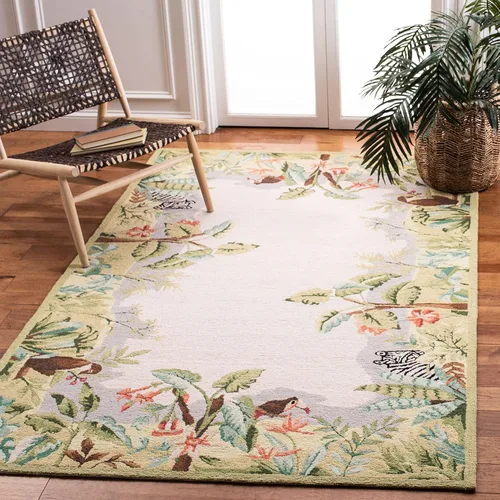 Vista 17 de SAFAVIEH Chelsea Collection - Alfombra decorativa de 1 pies 8 pulgadas x 2 pies 6 pulgadas, beige y verde, lana de campo francesa enganchada a mano