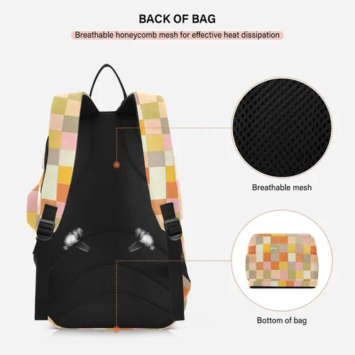 Vista 4 de Mochila de tenis para adultos, grande, resistente, a cuadros, color naranja, rojo, beige, 3 raquetas, cubierta de raqueta de bádminton para mujeres