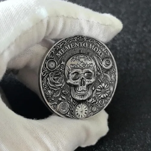 Vista 5 de Memento Mori & Vivere Moneda de Desafío - Símbolos Duales de la Transitoriedad y Vitalidad de la Vida - Regalo Estoico Inspiracional (Paquete de 10)