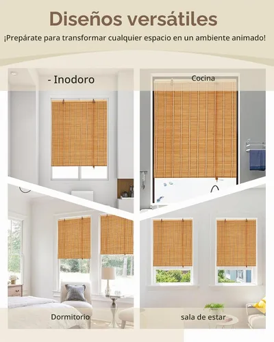 Vista 6 de FoundGo Persianas enrollables de bambú de 23 pulgadas de ancho x 48 pulgadas de alto, cortina de filtrado de luz para ventanas y puertas, persiana