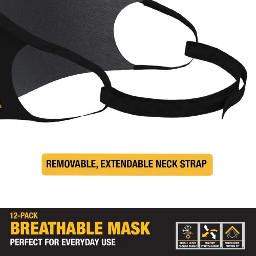 Vista 5 de DEWALT Cooling Black Face Masks, Adjustable Fit & Neck Strap, Breathable Reusable Moisture Wicking, Nose Wire & Ear Adjusters