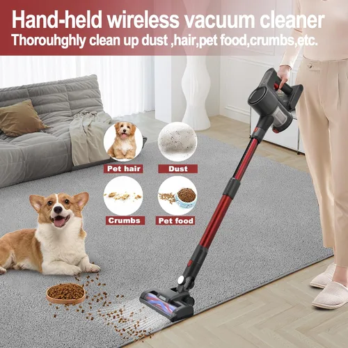 Vista 4 de Aspiradora inalámbrica, potente motor sin escobillas, aspiradora ligera 6 en 1, montaje en pared con pantalla LED y luz de mopa de motor para pelo