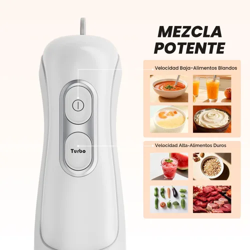 Vista 2 de Mezclador de inmersión Turelar con cable 400W, 2 velocidades, emulsionante, mezcla, sin BPA Blanco