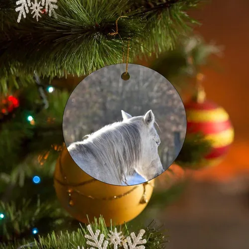Vista 6 de Adornos para árbol de Navidad 2023, adorno de Navidad de caballo blanco, recuerdo festivo de porcelana, decoración de adornos de Navidad, ideas