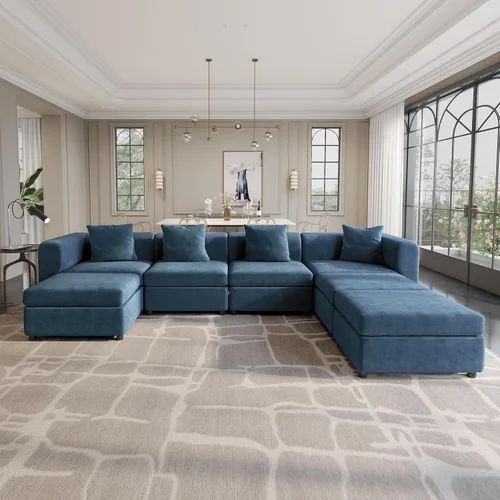 Vista 21 de Guyii Sofá Seccional de Terciopelo, Sofá Loveseat Moderno de Gran Tamaño con 2 Almohadas, Sofá Convertible de 81.88 pulgadas de Largo con Cojines