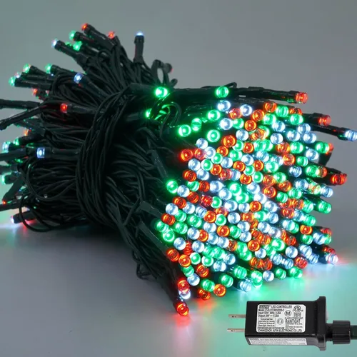 Vista 18 de QITONG Guirnalda de 500 luces LED de Navidad de 165 pies para exteriores, impermeable, luces multicolor con 8 modos, cable verde, luces parpadeantes
