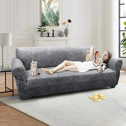 Vista 209 de Fundas para Sillón de 2 Piezas con Cojín en T, Fundas de Aspecto de Cuero para Sofá, Fundas para Sillas, Protector de Muebles Elástico, Funda