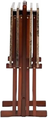 Vista 10 de Pemberly Row Juego de mesa plegable de madera de 5 piezas, parte superior de mármol sintético marrón, construcción de madera de caucho resistente