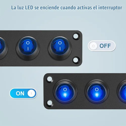 Vista 4 de Panel de interruptor marino impermeable, interruptor basculante de palanca de 4 bandas con punto redondo de 12 V CC iluminado 20 A 3 pines SPST