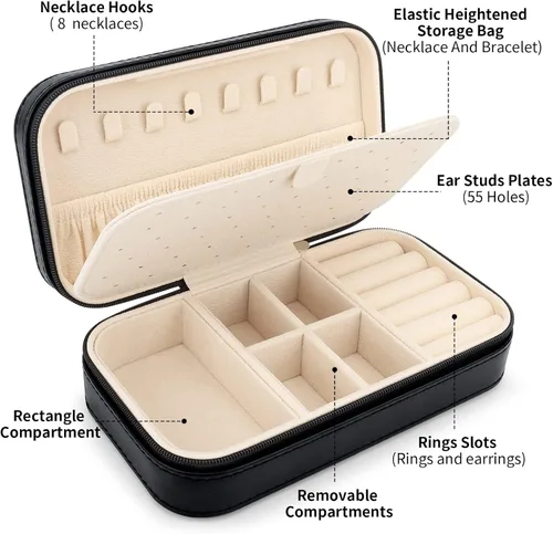 Vista 2 de DesignSter Joyero de viaje, estuche de joyería portátil de piel sintética, cajas de joyería pequeñas para regalos, organizador de joyas de viaje