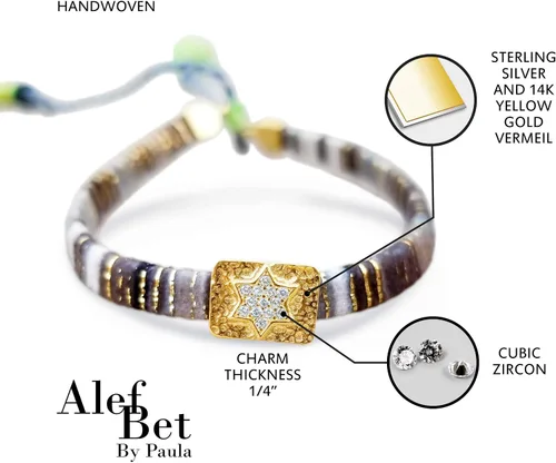 Vista 15 de Alef Bet by Paula Macrame Friendship Bracelet in Shades of Blue with Gold-plated Jewish Star of David Charm
