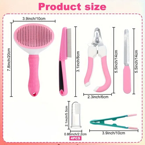 Vista 2 de 10 in 1 Pet Grooming Kit Dog Cat Self Cleaning Slicker Brush Set with Nail Clipper File Flea Comb Finger Toothbrushes for Small Pets