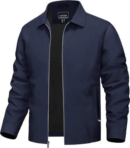 Vista 12 de TACVASEN Chaqueta Cortavientos Ligera para Hombre con Cremallera Completa Cuello Plegable Chaquetas Abrigo Casual Ligero con Bolsillos con Cremallera