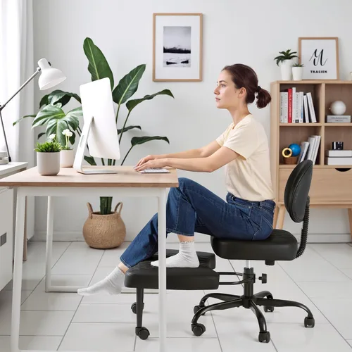Vista 6 de Homall - Silla de oficina de escritorio ergonómica con patas cruzadas y ruedas, giro de 360° y altura ajustable para meditación y TDAH, silla