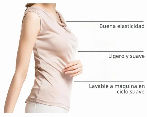 Vista 4 de Blusa sin mangas de seda pura para mujer, con cuello de estilo capucha, de seda de morera, para verano, camiseta tipo tank de seda auténtica Beige