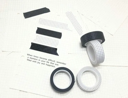 Vista 5 de Juego de 10 rollos de cinta Washi de rejilla negra de 33 pies y 3/5 pulgadas de ancho, cintas adhesivas para manualidades, planificadores de álbumes