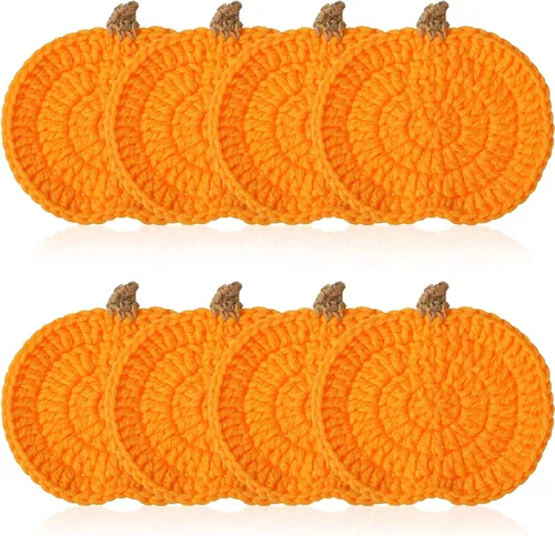 Vista 9 de Irenare 4 posavasos de calabazas de ganchillo para decoración de Halloween