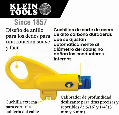 Vista 3 de Klein Tools VDV026-212 Kit de instalación coaxial con herramienta de engarzado, cortador de cables, pelacables y conectores F con bolsa