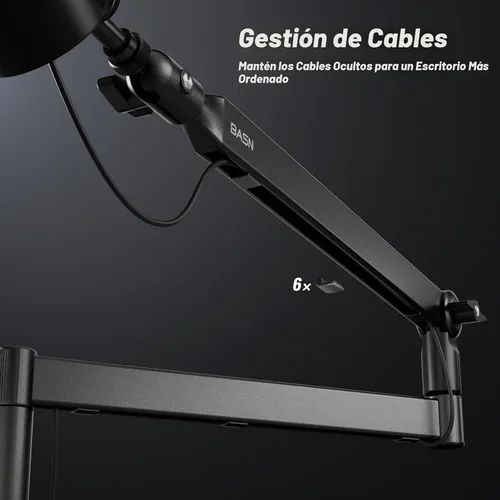 Vista 6 de BASN - Soporte de brazo de micrófono de perfil bajo con abrazadera de escritorio, diseño giratorio y almacenable, canal de gestión de cables