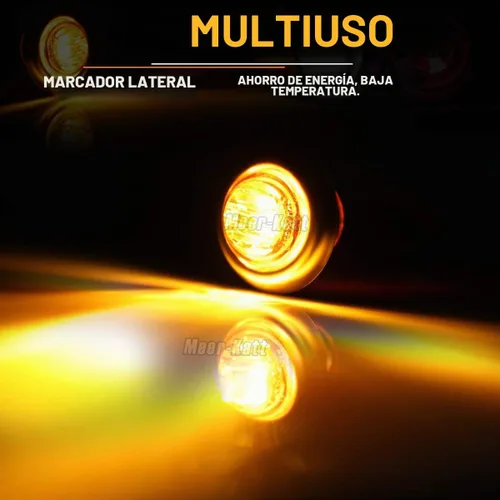Vista 5 de Meerkatt Paquete de 100 luces LED redondas de 3/4 pulgadas, 3 diodos, marcador lateral, luces ámbar 2835 SMD con bisel cromado inoxidable, lámpara