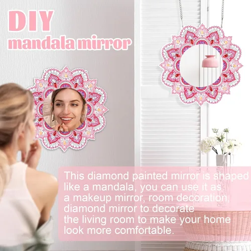 Vista 6 de Espejo de Pintura de Diamantes DIY para Adultos Kit de Pintura de Diamantes de Cristal con Forma Especial DIY Espejo de Maquillaje Regalos de MVJ064