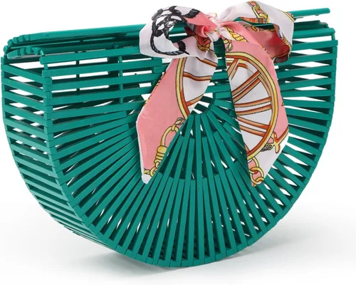 Vista 2 de Bolsas de bambú vintage para mujer, hechas a mano, bolsas de paja de verano, playa, bolsos de cesta