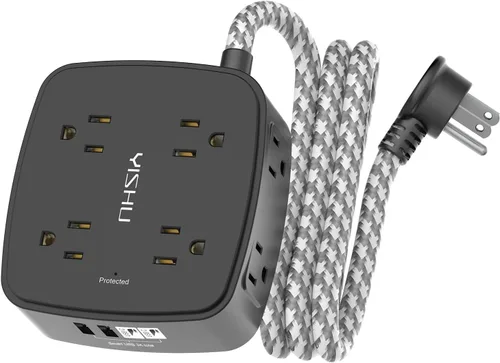 Vista 8 de Regleta de protección contra sobretensiones de 5 pies, 8 tomas amplias con 4 puertos USB, extensor de salida de 3 lados con cable de extensión de 5