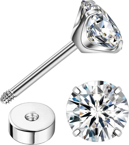 Vista 12 de Enticera G23 Aretes de Titanio 5A+Circonita Cúbica Aretes de Botón con Parte Trasera Plana Aretes Hipoalergénicos de Oro 14K Aretes 2-5MM