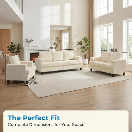 Vista 8 de Mjkone Juego de sofá de 3 piezas de 82 pulgadas de ancho, sofá de 3 plazas y sofá biplaza con sillón, juegos de muebles modulares de sofá modular