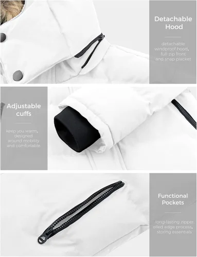 Vista 7 de wantdo Abrigo de invierno con capucha para hombre, chaqueta acolchada impermeable, cálida chaqueta de invierno