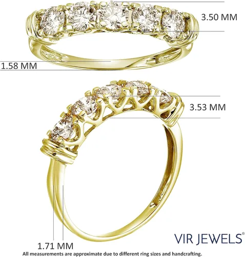 Vista 5 de Vir Jewels Anillo de compromiso con diamantes de 1 cttw certificado SI2-I1 de 5 piedras de oro amarillo de 14 quilates